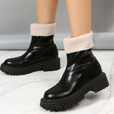 Round Toe Solid Color Warm Ankle Booties Oshnow